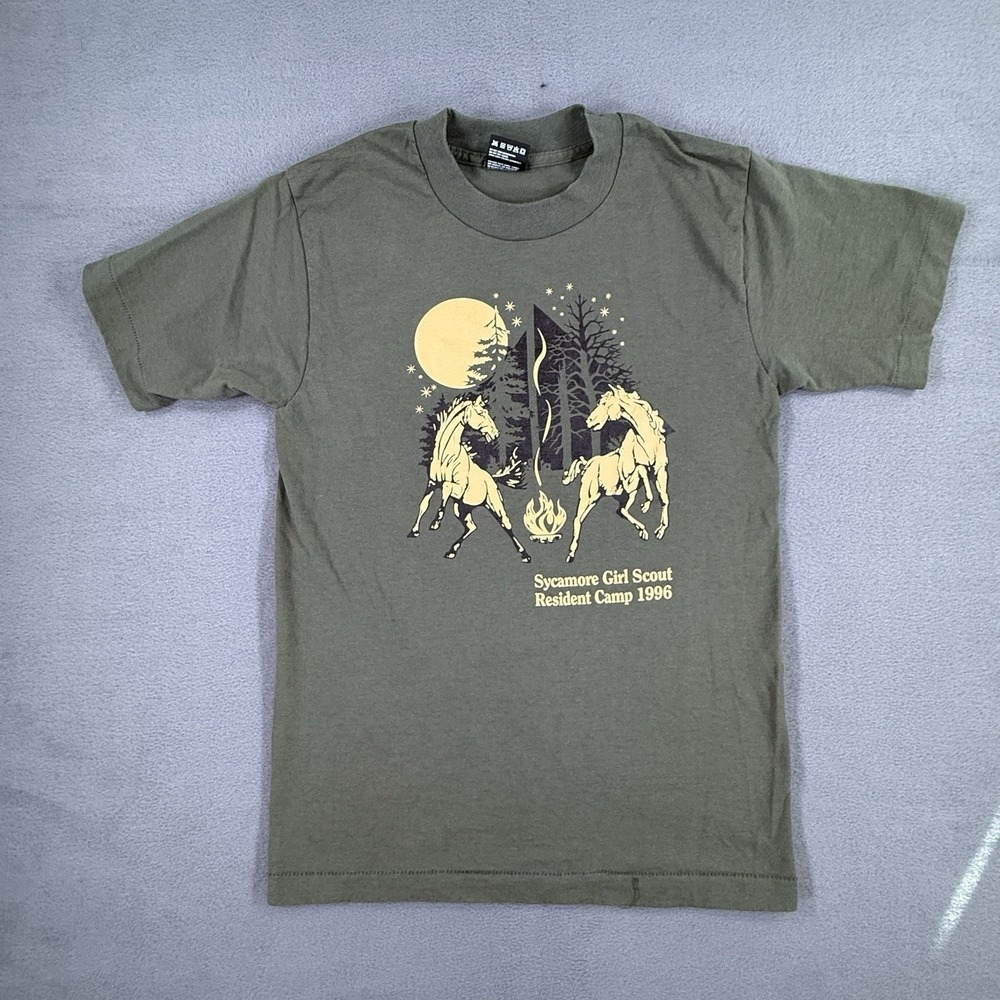 Girl Scouts T-Shirt Small Green Sycamore Resident Camp 1996‎ Single Stitch